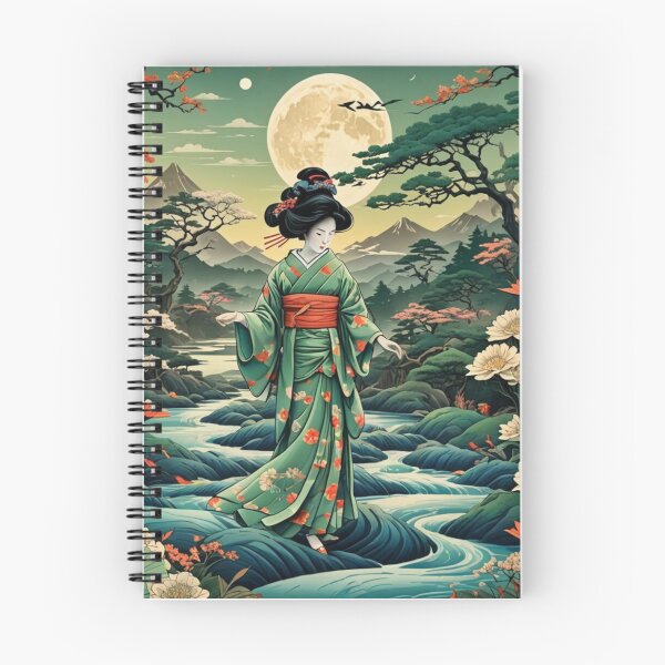 Item preview, Beautiful abstract geisha, kimono , in sunrise with flowers designed and sold by Coolparrotgirl.
