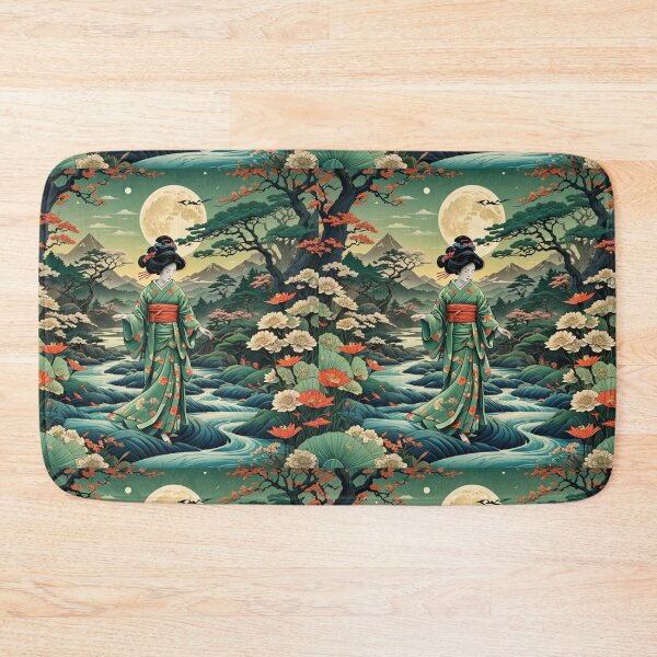 Item preview, Beautiful abstract geisha, kimono , in sunrise with flowers designed and sold by Coolparrotgirl.