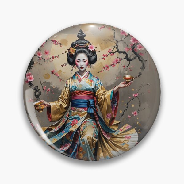 Item preview, Beautiful abstract geisha, kimono , in sunrise with flowers designed and sold by Coolparrotgirl.