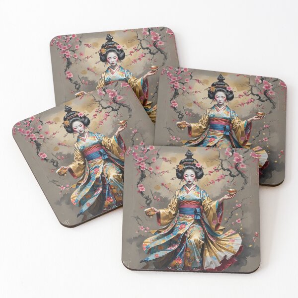 Item preview, Beautiful abstract geisha, kimono , in sunrise with flowers designed and sold by Coolparrotgirl.