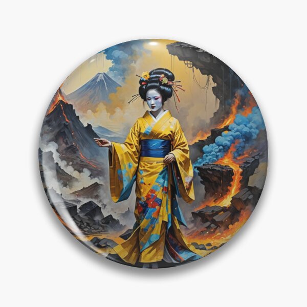 Item preview, Beautiful abstract geisha, kimono , near volcano with lava designed and sold by Coolparrotgirl.