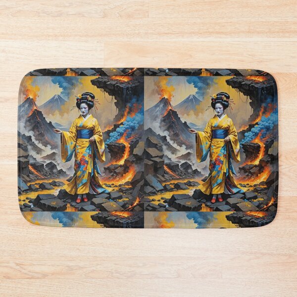 Item preview, Beautiful abstract geisha, kimono , near volcano with lava designed and sold by Coolparrotgirl.