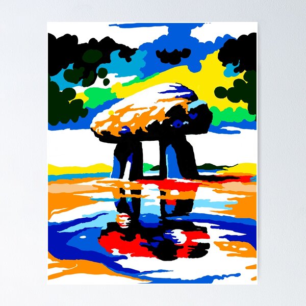 Colorful pop art dolmen near water Poster
