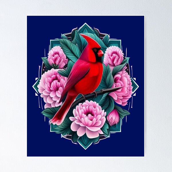 Item preview, Cardinal Bird With Peony Flowers Indiana State Tattoo Art designed and sold by taiche.