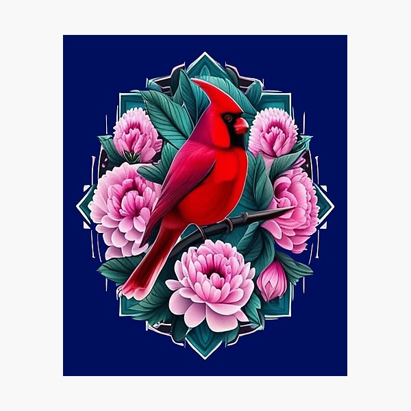 Item preview, Cardinal Bird With Peony Flowers Indiana State Tattoo Art designed and sold by taiche.
