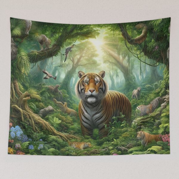 Item preview, Vibrant Forest with a Royal Bengal Tiger designed and sold by FantasyVillaArt.