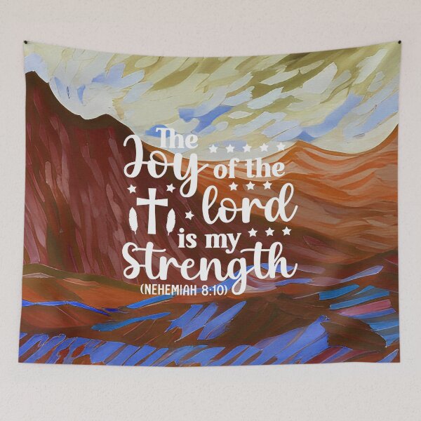 Item preview, Bible verses about strength - Nehemiah 8:10 - with Ochre Preppy Mountain Aesthetic Art designed and sold by SpartanDStore.