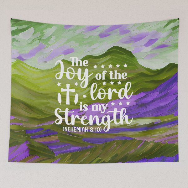 Item preview, Bible verses about strength - Nehemiah 8:10 - with Green and Pink Preppy Mountain Aesthetic Art designed and sold by SpartanDStore.