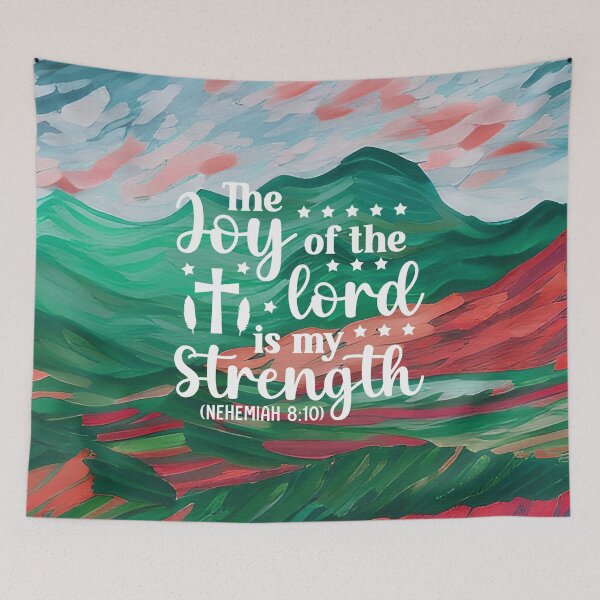 Item preview, Bible verses about strength - Nehemiah 8:10 - with Turquoise and Blue Preppy Mountain Aesthetic Art designed and sold by SpartanDStore.