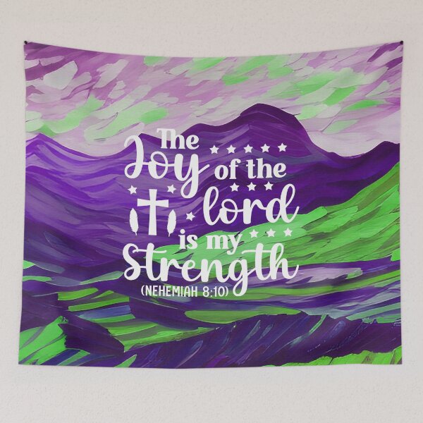 Item preview, Bible verses about strength - Nehemiah 8:10 - with Purple Indigo Preppy Mountain Aesthetic Art designed and sold by SpartanDStore.