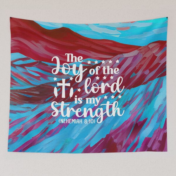 Item preview, Bible verses about strength - Nehemiah 8:10 - with Preppy Red Mountain Aesthetic Art designed and sold by SpartanDStore.