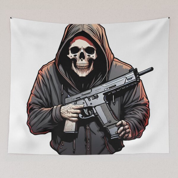 Item preview, Death with submachine gun illustration/vector art designed and sold by Salimgor Hangaround Music.