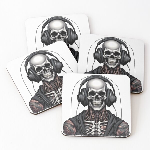Artikelvorschau, Skellet mit Kopfhörern und weißem bogen illustration/vector Kunst entworfen und verkauft von Salimgor Hangaround Music.