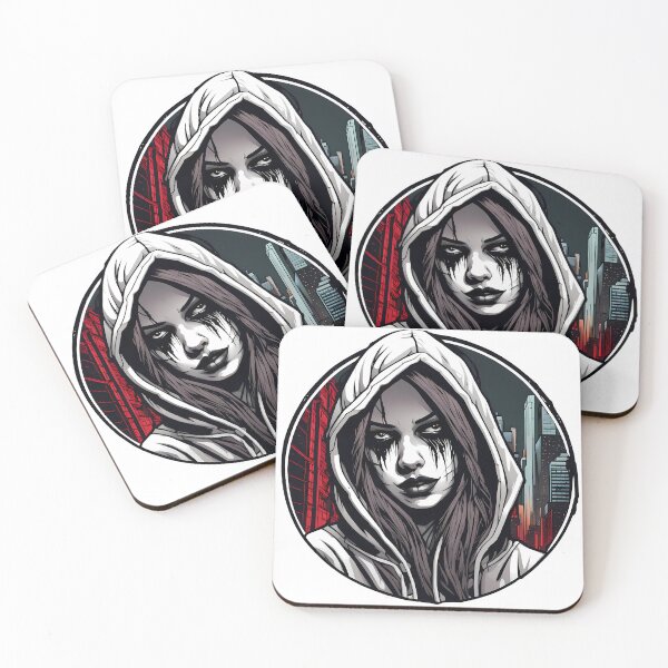 Item preview, Gangster woman with hood in front of city sillhouette illustration/vector art designed and sold by Salimgor Hangaround Music.