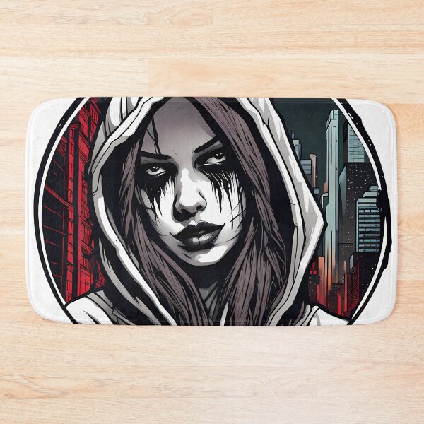 Item preview, Gangster woman with hood in front of city sillhouette illustration/vector art designed and sold by Salimgor Hangaround Music.