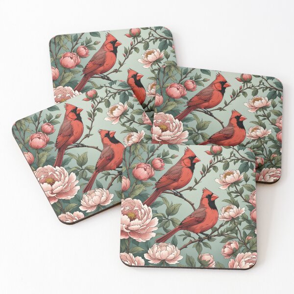 Item preview, A Pair Of Red Cardinal Birds and Peony Flowers Illustration designed and sold by taiche.