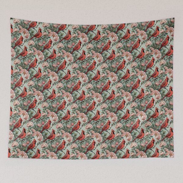 Item preview, Red Cardinal Birds and Peony Flowers Pattern designed and sold by taiche.