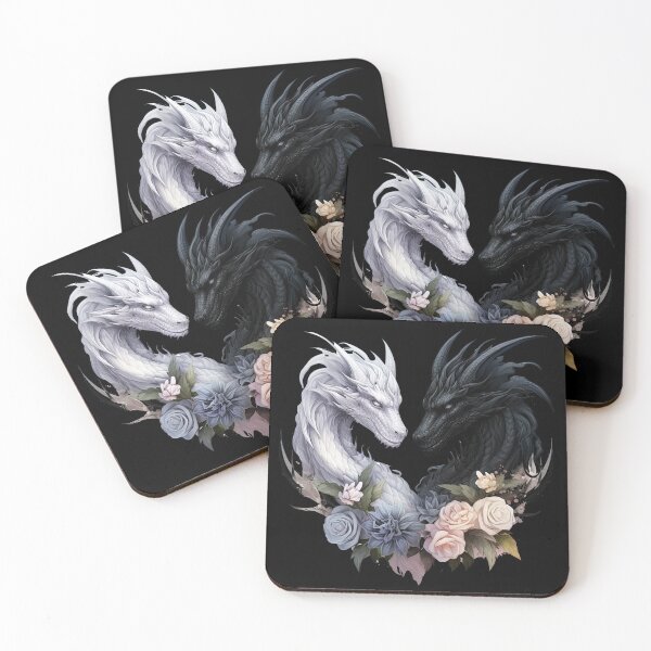 Item preview, Dragon Couple Black and White Flowers - Black designed and sold by FoxfireStardust.