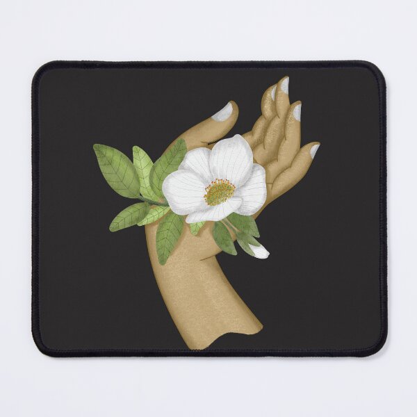 Item preview, White flower sitting on palm of woman hand designed and sold by pinkyfish1010.