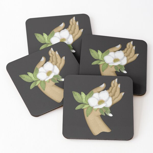 Item preview, White flower sitting on palm of woman hand designed and sold by pinkyfish1010.