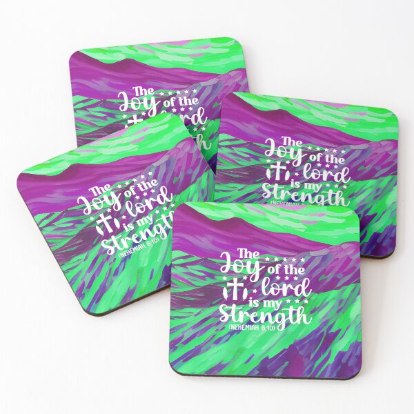 Item preview, Bible verses about strength - Nehemiah 8:10 - with Preppy Purple and Neon Green Mountain Art designed and sold by SpartanDStore.