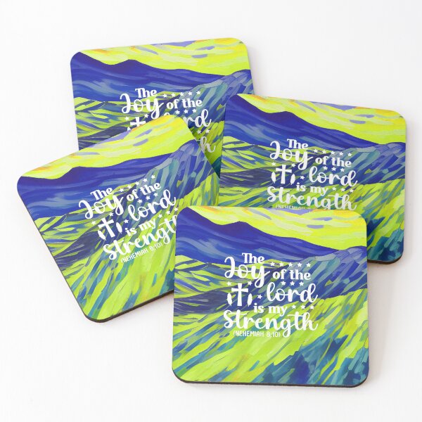 Item preview, Bible verses about strength - Nehemiah 8:10 - with Preppy Deep Blue and Green Mountain Aesthetic Art designed and sold by SpartanDStore.