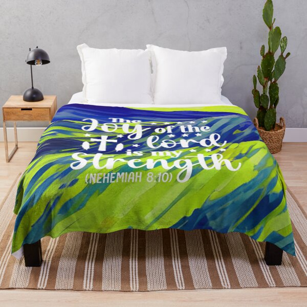 Item preview, Bible verses about strength - Nehemiah 8:10 - with Preppy Deep Blue and Green Mountain Aesthetic Art designed and sold by SpartanDStore.