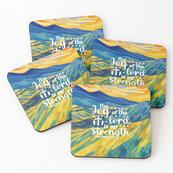 Item preview, Bible verses about strength - Nehemiah 8:10 - with Preppy Blue and Ochre Mountain Aesthetic Art designed and sold by SpartanDStore.