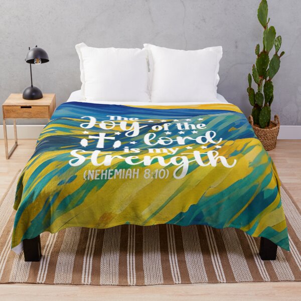 Item preview, Bible verses about strength - Nehemiah 8:10 - with Preppy Blue and Ochre Mountain Aesthetic Art designed and sold by SpartanDStore.
