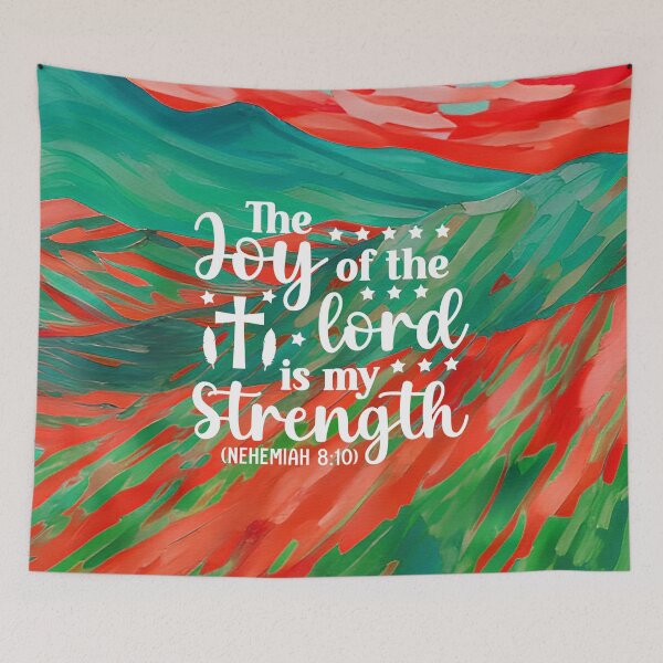 Item preview, Bible verses about strength - Nehemiah 8:10 - with Preppy Pink Crimson and Turquoise Mountain Aesthetic Art designed and sold by SpartanDStore.