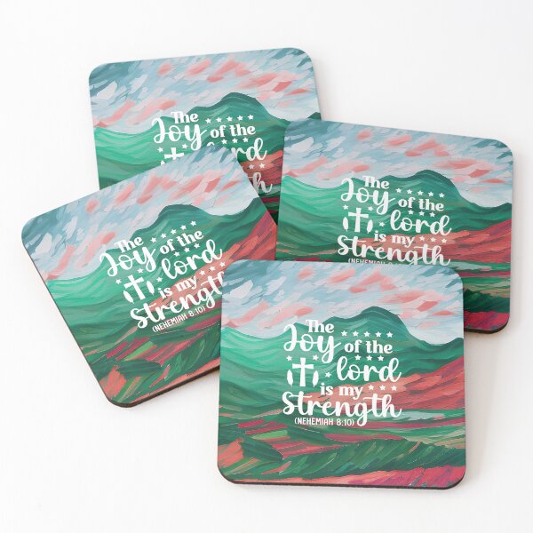 Item preview, Bible verses about strength - Nehemiah 8:10 - with Preppy Blue and Crimson Red Mountain Aesthetic Art designed and sold by SpartanDStore.