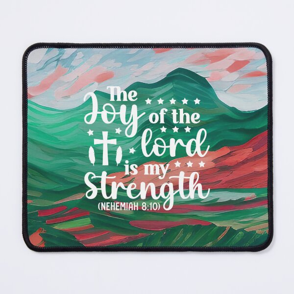 Item preview, Bible verses about strength - Nehemiah 8:10 - with Preppy Blue and Crimson Red Mountain Aesthetic Art designed and sold by SpartanDStore.
