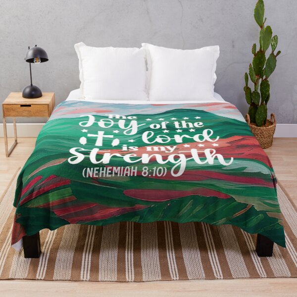 Item preview, Bible verses about strength - Nehemiah 8:10 - with Preppy Blue and Crimson Red Mountain Aesthetic Art designed and sold by SpartanDStore.