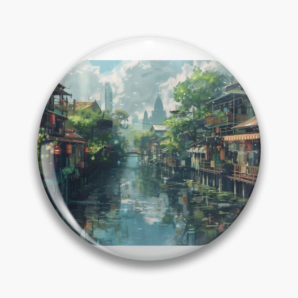 Item preview, Serene Waterway Through Vibrant Town designed and sold by palmyst.