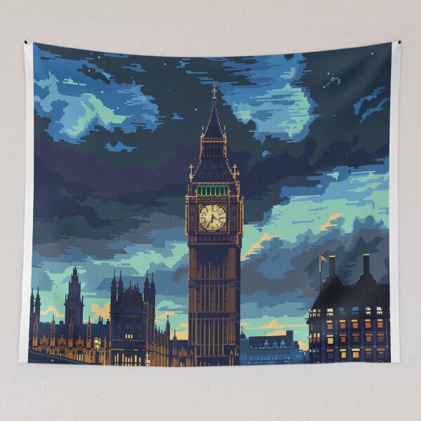 Item preview, London Big Ben at Night Pixel Art  designed and sold by SaintCurio.