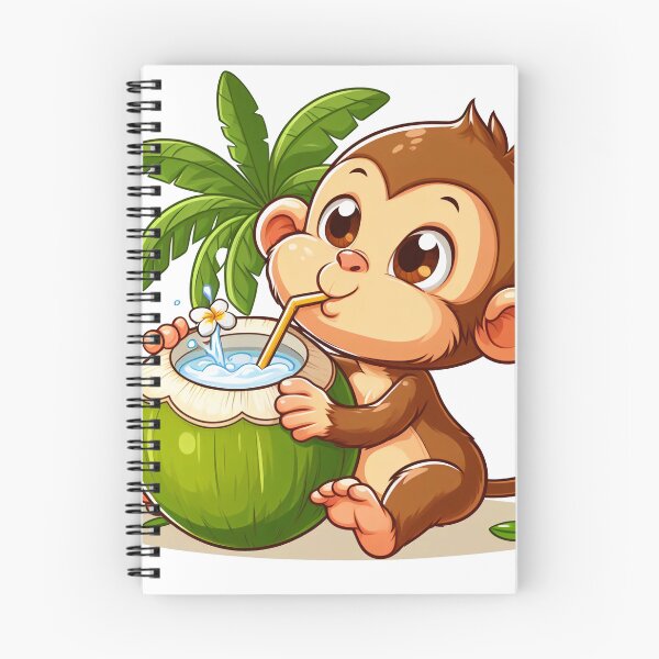 Item preview, cartoon of a monkey drinking coconut water designed and sold by MzulhilmiZam.