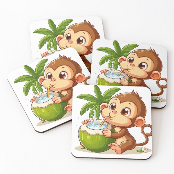 Item preview, cartoon of a monkey drinking coconut water designed and sold by MzulhilmiZam.