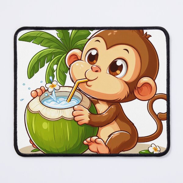 Item preview, cartoon of a monkey drinking coconut water designed and sold by MzulhilmiZam.