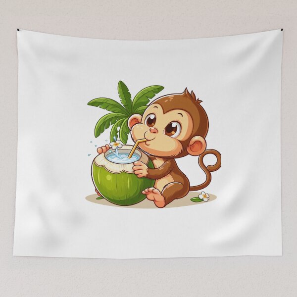 Item preview, cartoon of a monkey drinking coconut water designed and sold by MzulhilmiZam.