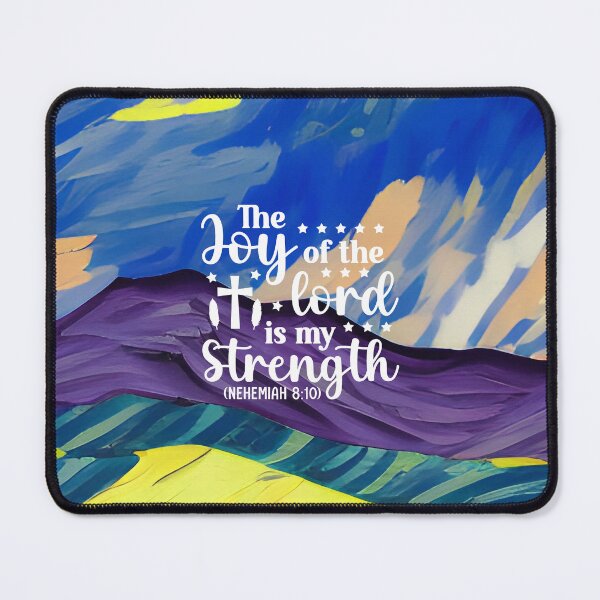 Item preview, Bible verses about strength - Nehemiah 8:10 with Colorful Deep Blue Preppy Mountain Art designed and sold by SpartanDStore.