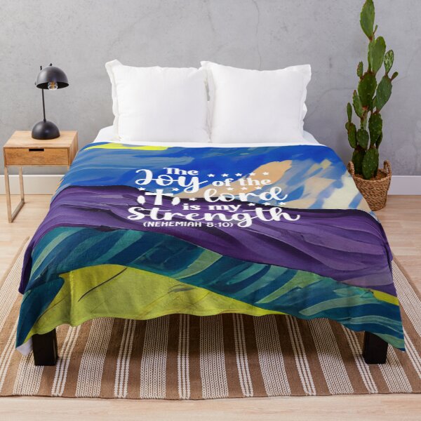 Item preview, Bible verses about strength - Nehemiah 8:10 with Colorful Deep Blue Preppy Mountain Art designed and sold by SpartanDStore.