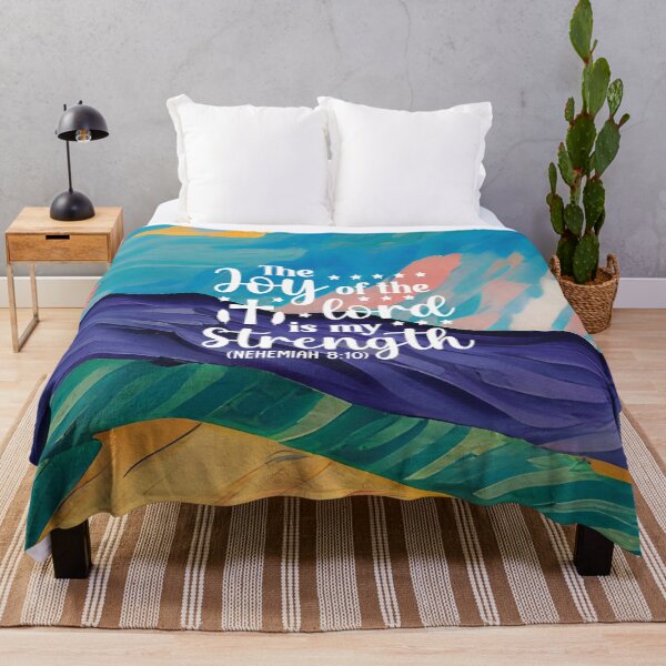 Item preview, Bible verses about strength - Nehemiah 8:10 with Colorful Shades of Blue Preppy Mountain Art designed and sold by SpartanDStore.