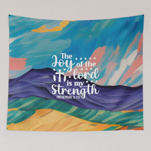 Item preview, Bible verses about strength - Nehemiah 8:10 with Colorful Shades of Blue Preppy Mountain Art designed and sold by SpartanDStore.