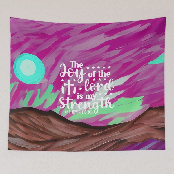 Item preview, Bible verses about strength - Nehemiah 8:10 with Colorful Pink Preppy Mountain Art designed and sold by SpartanDStore.
