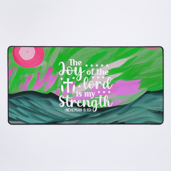 Item preview, Bible verses about strength - Nehemiah 8:10 with Colorful Green Preppy Mountain Art designed and sold by SpartanDStore.