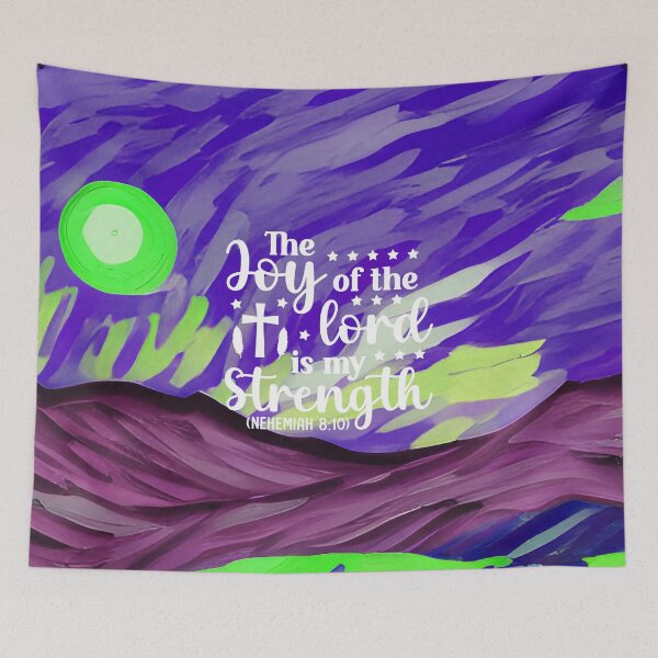Item preview, Bible verses about strength - Nehemiah 8:10 with Colorful Violet Preppy Mountain Art designed and sold by SpartanDStore.