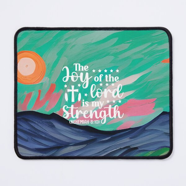 Item preview, Bible verses about strength - Nehemiah 8:10 with Colorful Turquoise Preppy Mountain Art designed and sold by SpartanDStore.