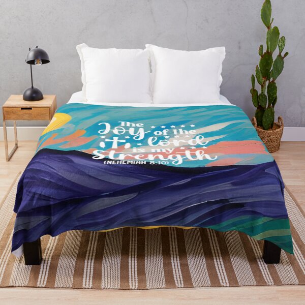 Item preview, Bible verses about strength - Nehemiah 8:10 with Colorful Blue and Ochre Preppy Mountain Art designed and sold by SpartanDStore.