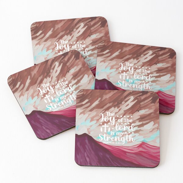 Item preview, Bible verses about strength - Nehemiah 8:10 with Colorful Crimson Ochre Preppy Mountain Art designed and sold by SpartanDStore.