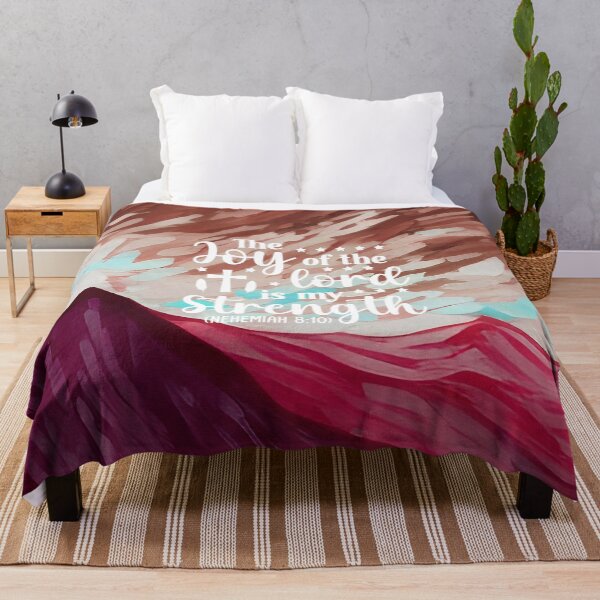 Item preview, Bible verses about strength - Nehemiah 8:10 with Colorful Crimson Ochre Preppy Mountain Art designed and sold by SpartanDStore.
